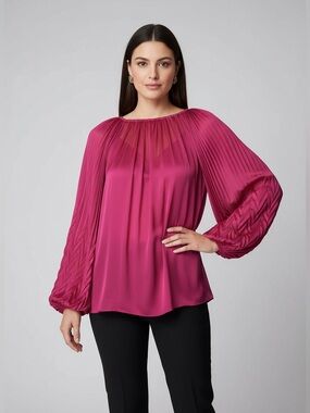 Philosophy Fuchsia Pleated-Sleeve V-Neck Blouse